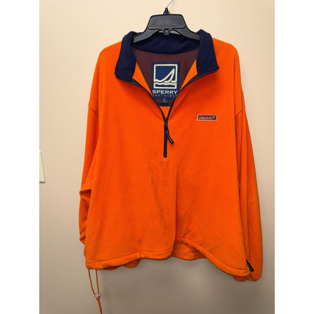 Sperry Top-Sider Mens XXL Orange Fleece Quarter Zip Pullover Vintage Mock Neck